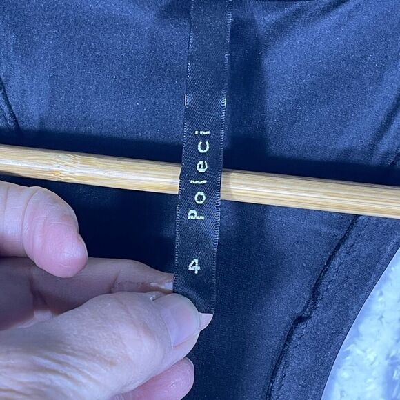 Poleci Black Scoop Neck Sleeveless Racerback Ruffle Tiered Silk Dress Size 4 - Picture 2 of 8